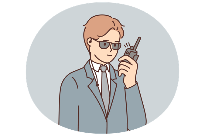 man bodyguard use walkie talkie to inform security service about arrival guest illustration svg download png 11598338